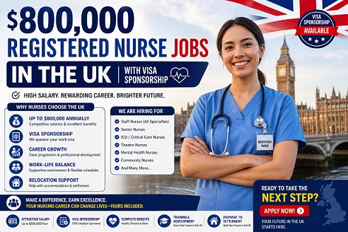 $800,000 Registered Nurse Jobs in the UK with Visa Sponsorship