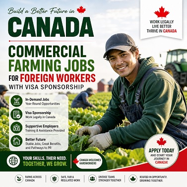 Commercial Farming Jobs for Foreign Workers with Visa Sponsorship in Canada